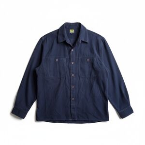 Private Member Navy Blue Faux Suede Button-Down Shirt